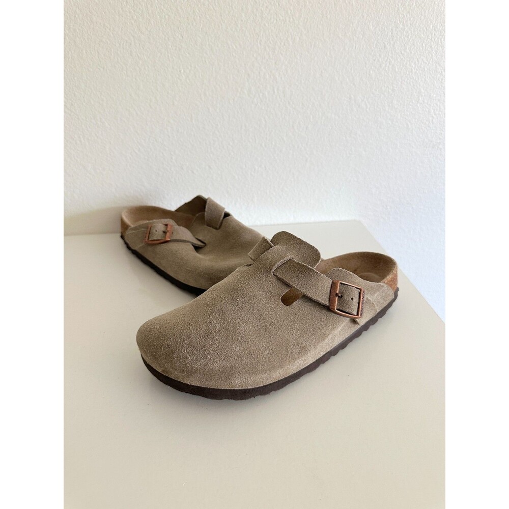 Birkenstock Boston Clog Taupe Suede Leather Soft Footbed Women's EU 38 US 7.5